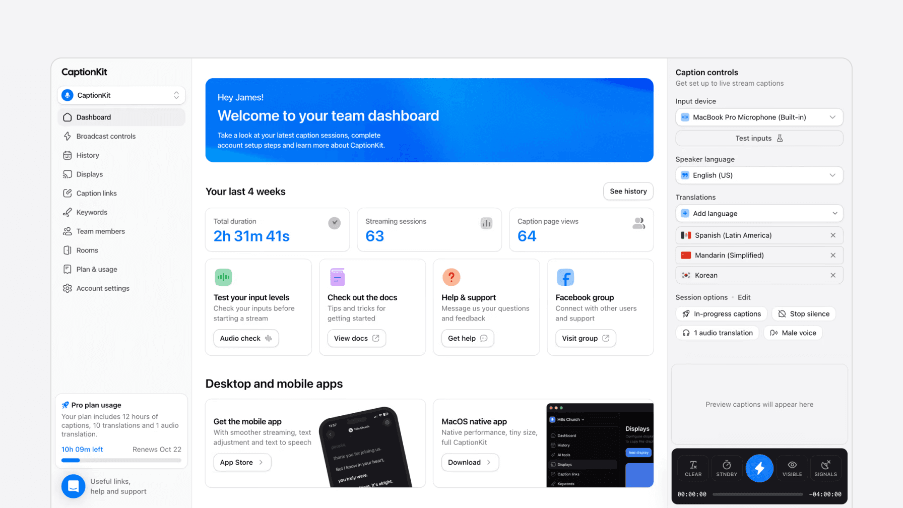 The new CaptionKit dashboard