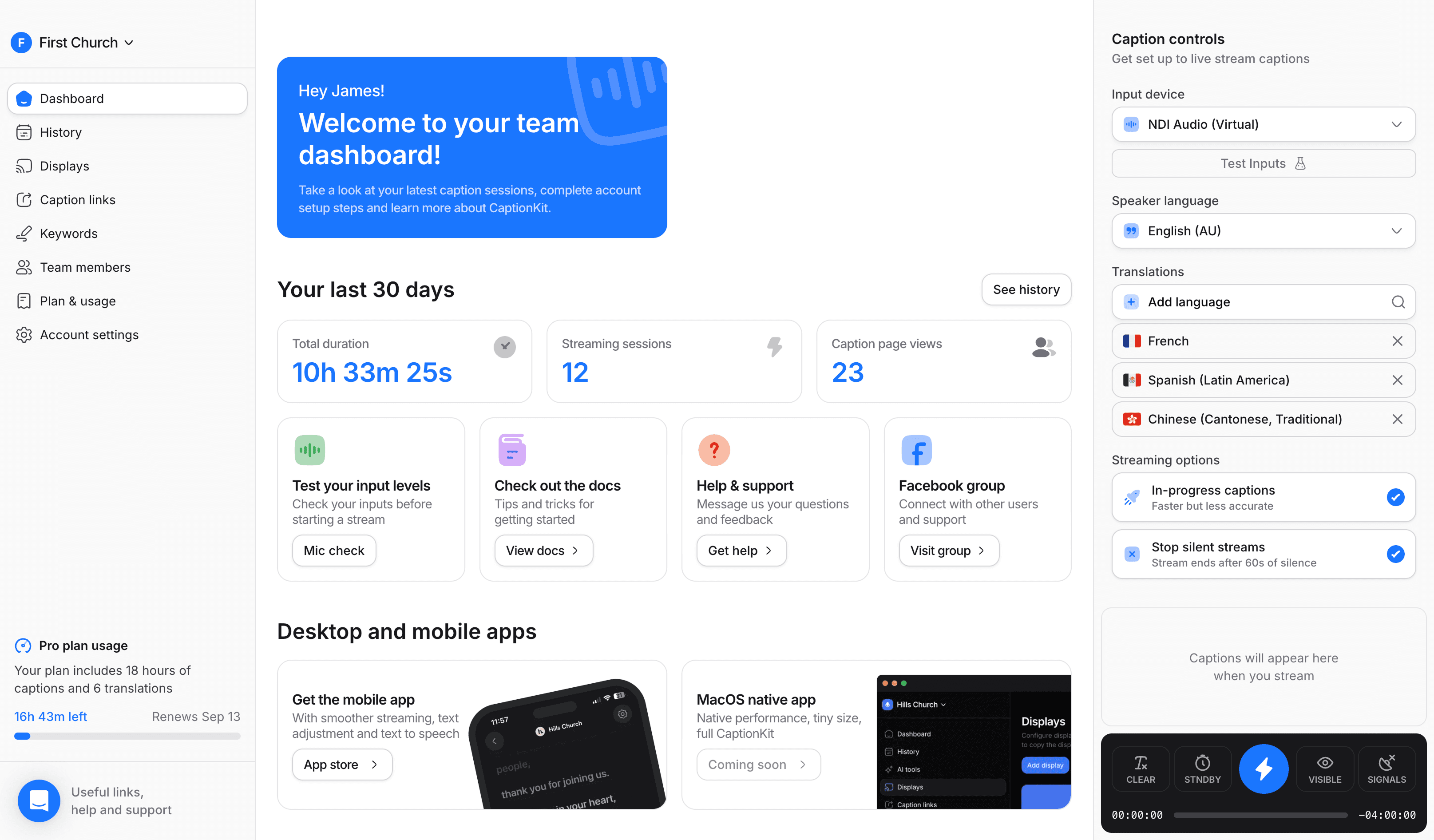 CaptionKit dashboard